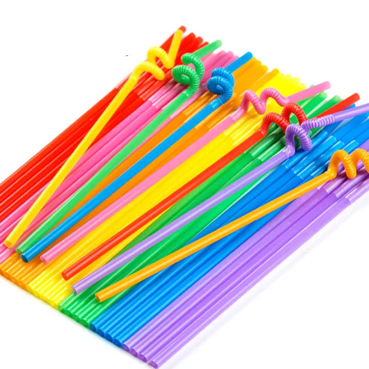 100PCS Colorful Rainbow Plastic Drinking Straws – Reusable & Disposable