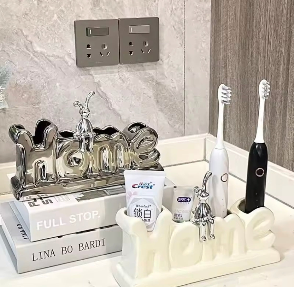 Ceramic Rabbit Toothbrush Holder for Bathroom