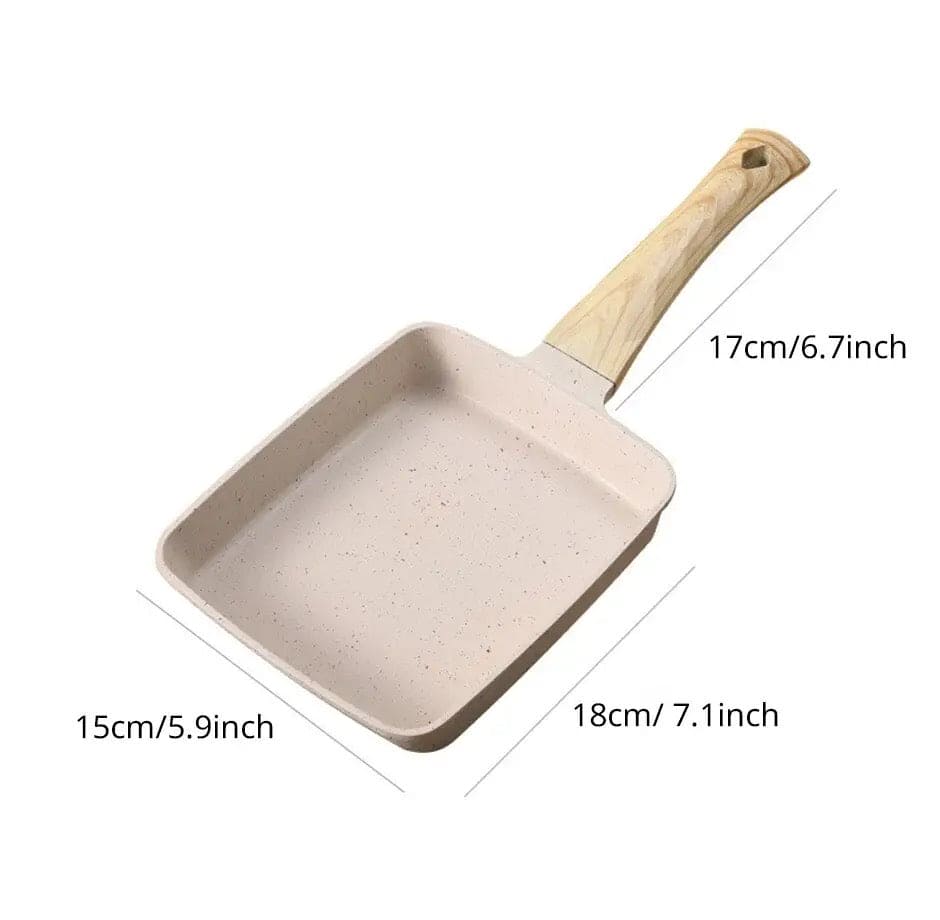 Square Non-Stick Ceramic Frying Pan – Wooden Handle