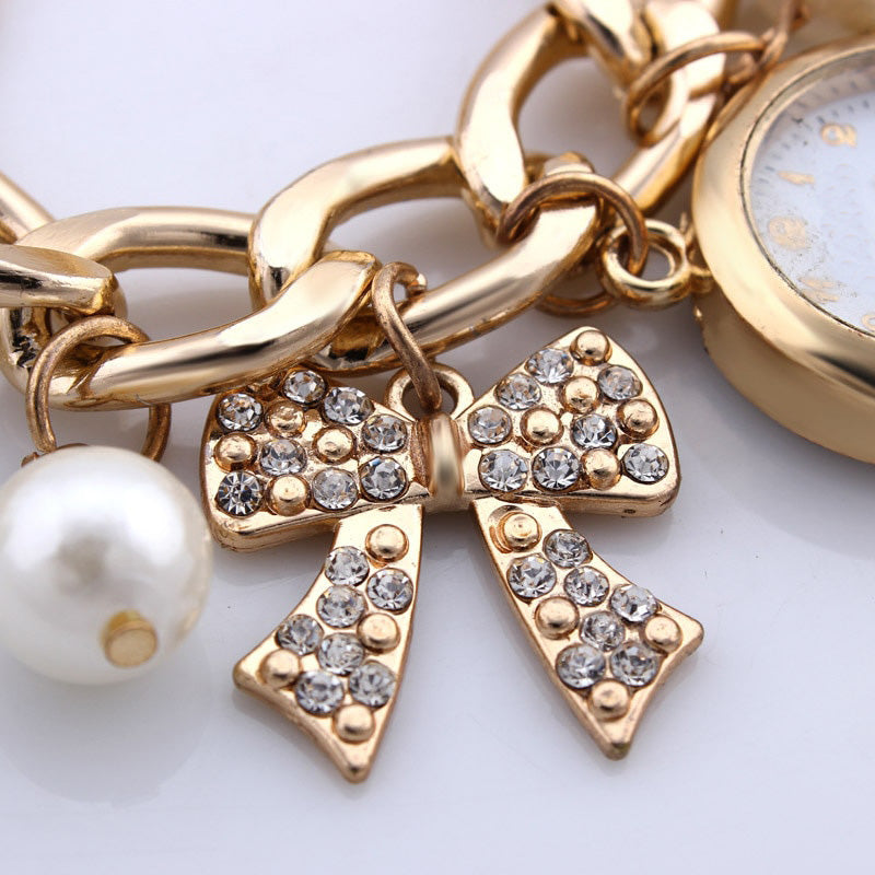Stylish Golden Pearl Watch For Women