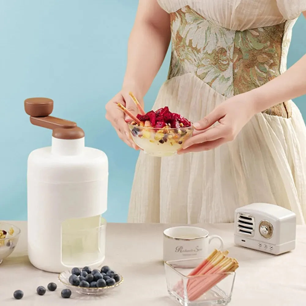 Hand-Operated White Ice Crusher Smoothie & Milkshake Maker