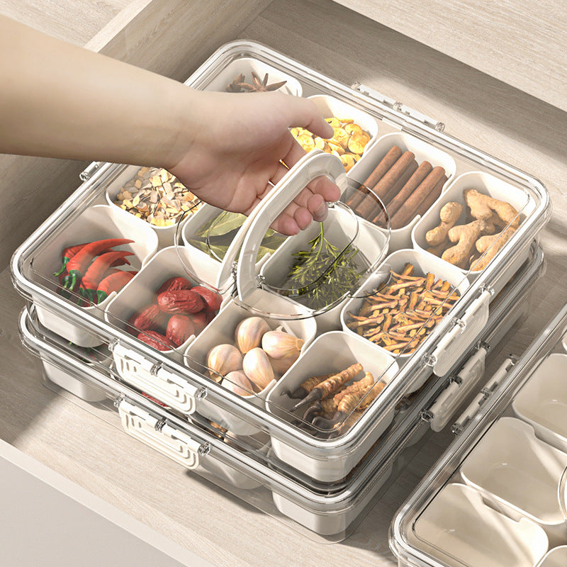 12-Compartment Food Tray with Lid & Handle – Clear Storage Box
