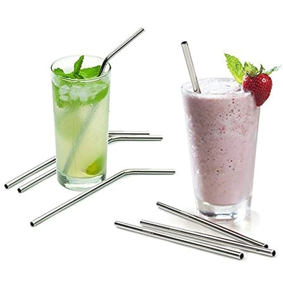 Pack of 5 Reusable Stainless Steel Drinking Straws