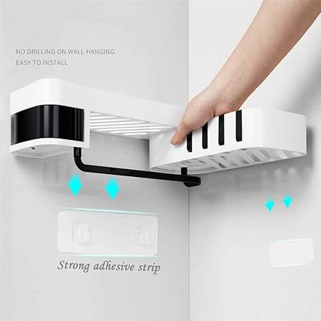 Rotatable Adhesive Bathroom Shower Shelf with Hooks