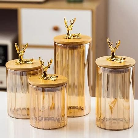 Luxury Glass Jars with Wooden Airtight Lid Set Of 3