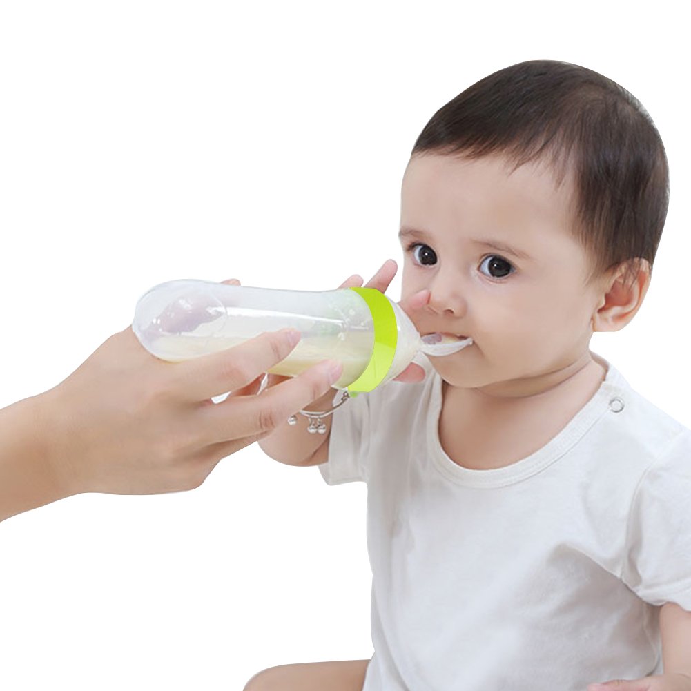 Baby Silicone Squeeze Feeding Bottle with Spoon – 90ML Feeder