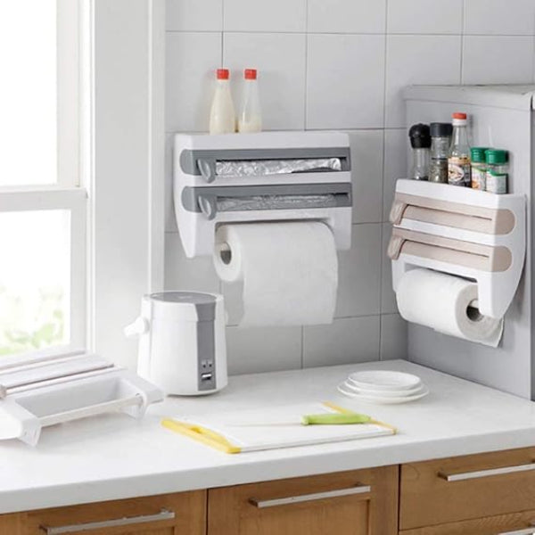 4-in-1 Kitchen Roll Dispenser – Wall-Mounted Cutter & Towel Holder