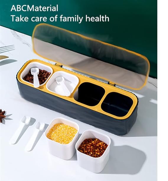 4-Grid Spice Container Set | Kitchen Storage & Seasoning Box