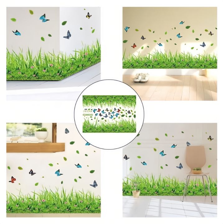 Collage of grass and butterfly wall decals applied to various walls.