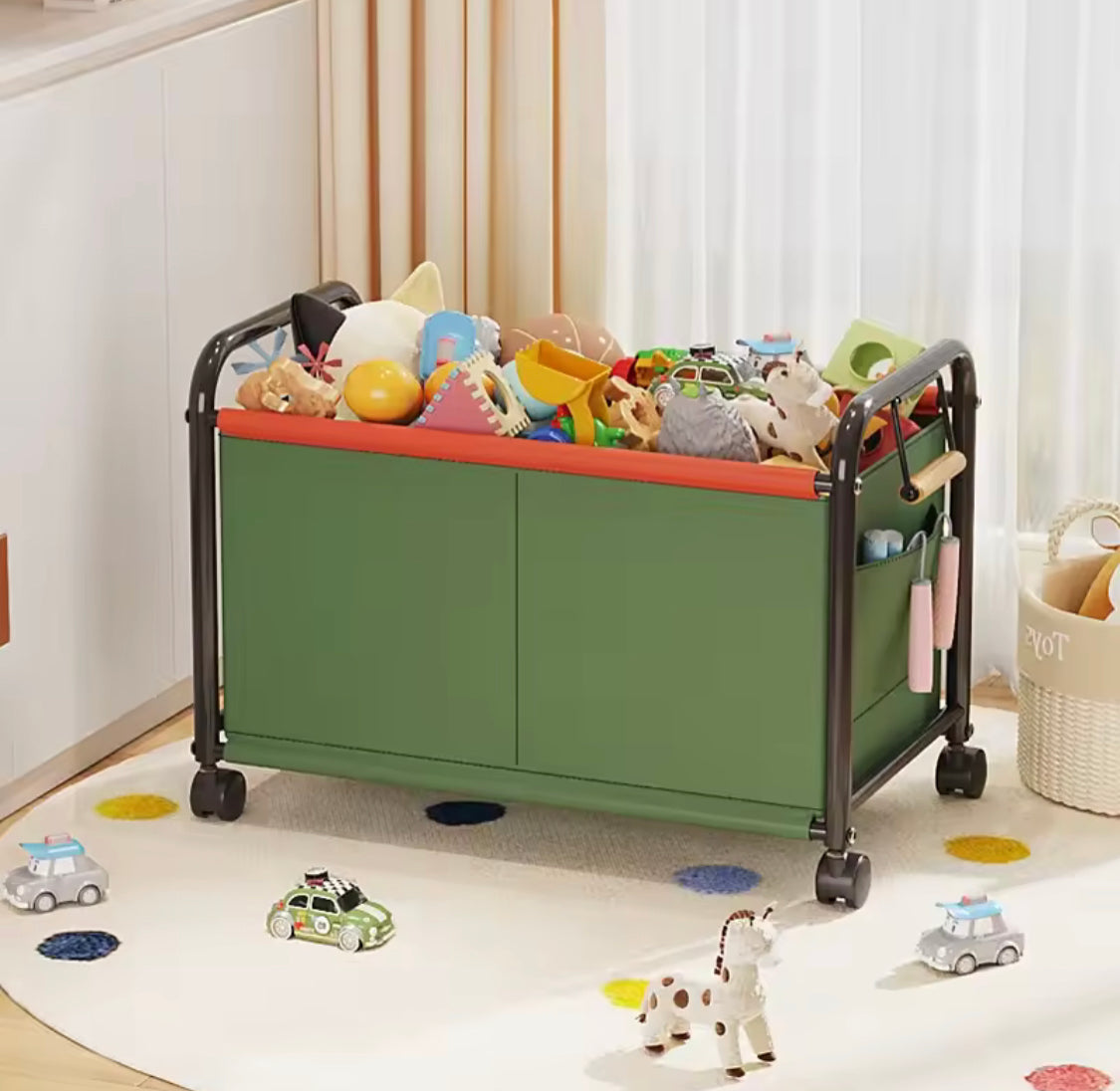 Kids Toy Storage Box with 4 Wheels Rolling Organizer