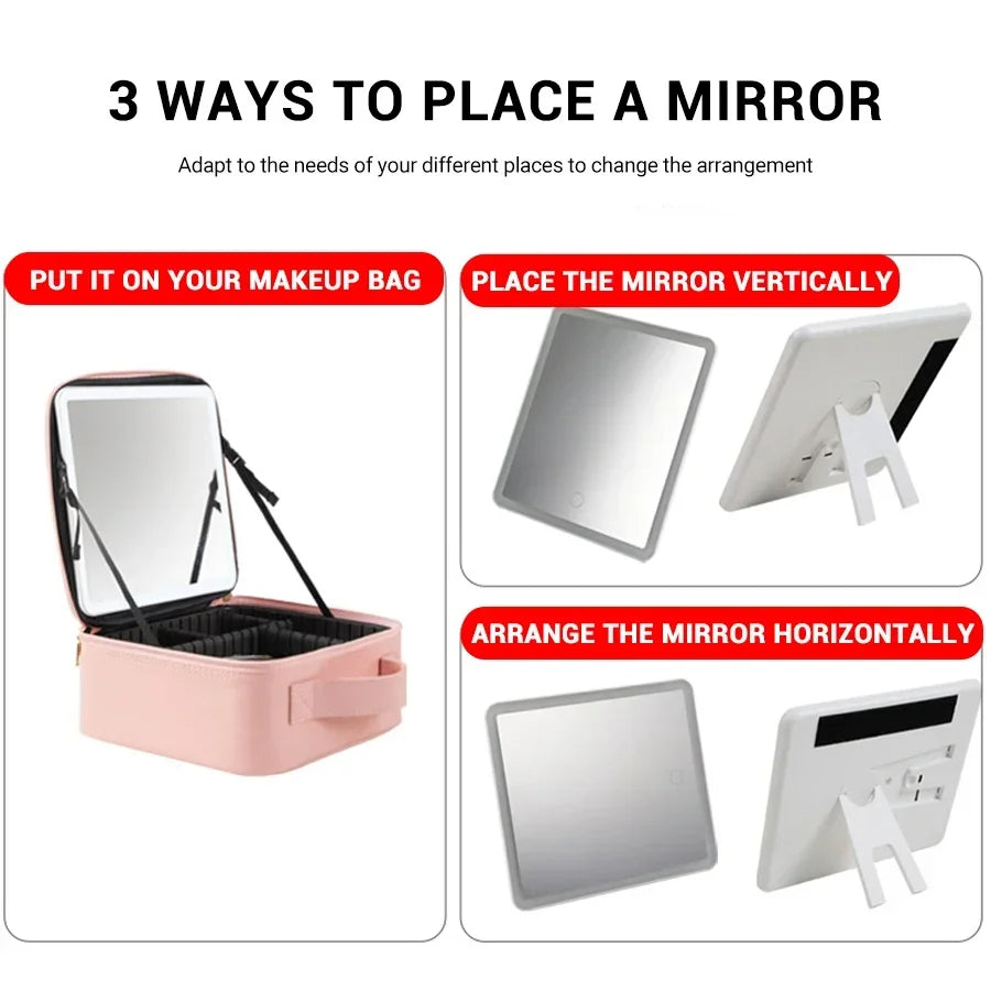 Large LED Makeup Bag with Mirror – Travel Organizer