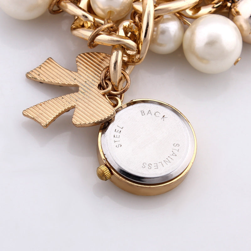 Stylish Golden Pearl Watch For Women