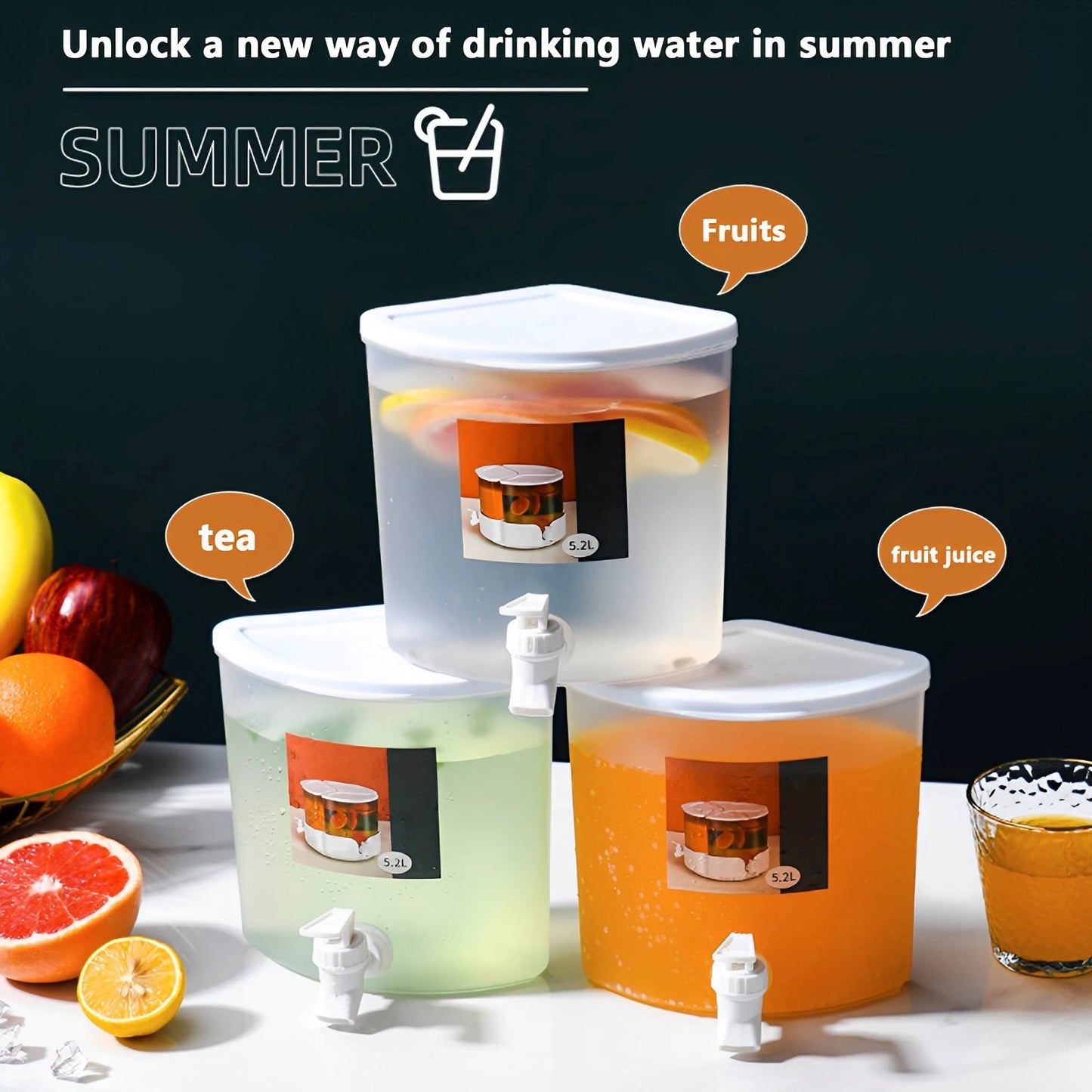 3-Compartment Cold Water Pitcher with Faucet Dispenser