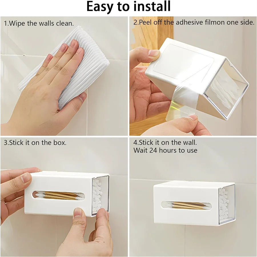 Wall Mounted Cotton Swab Dispenser Organizer