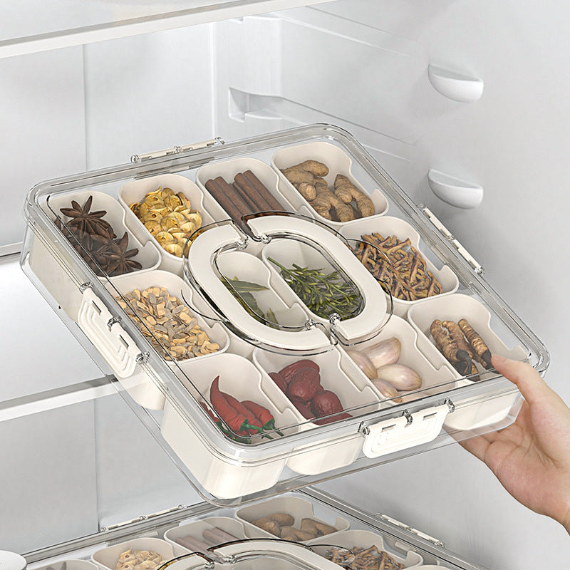 12-Compartment Food Tray with Lid & Handle – Clear Storage Box