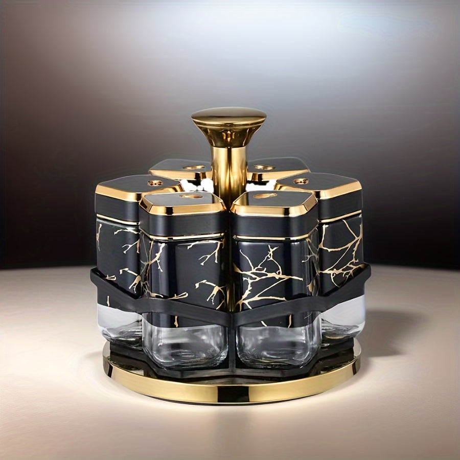 Rotating Glass Spice Jar Set with Stand