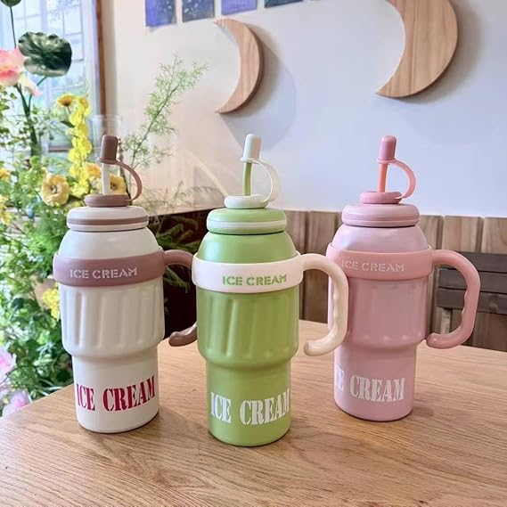 Insulated Coffee & Tea Tumbler – Stainless Steel Bottle with Straw & Handle