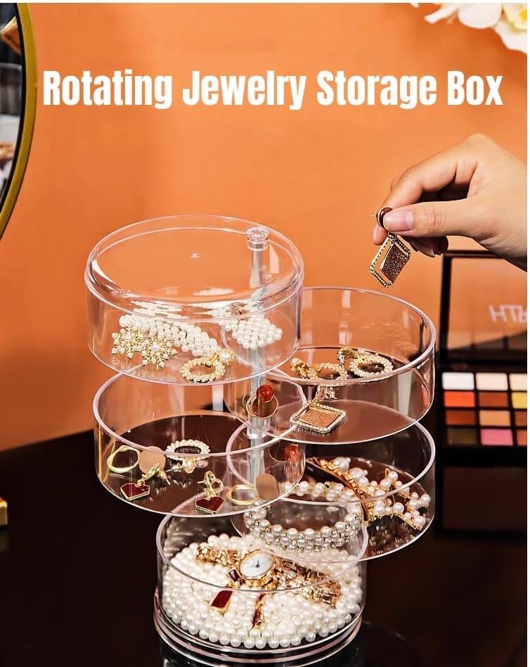 5-Layer Rotating Acrylic Jewelry Organizer with Lid