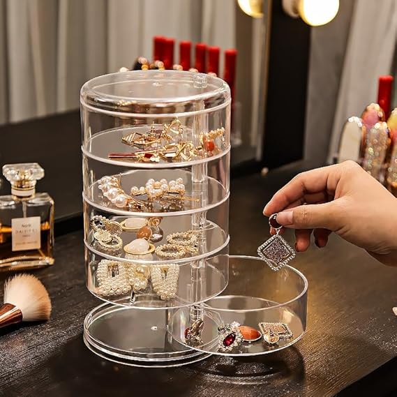 5-Layer Rotating Acrylic Jewelry Organizer with Lid