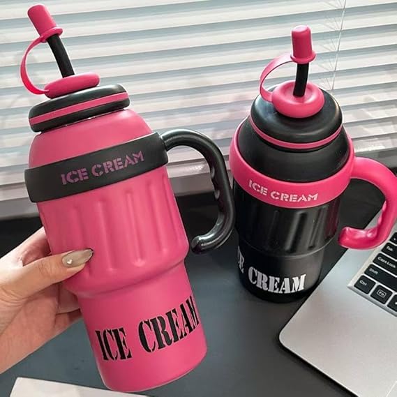 Insulated Coffee & Tea Tumbler – Stainless Steel Bottle with Straw & Handle