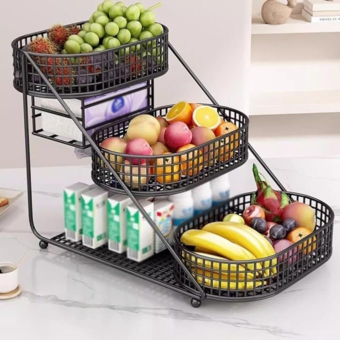 3-Layer Golden Iron Fruit Storage Basket
