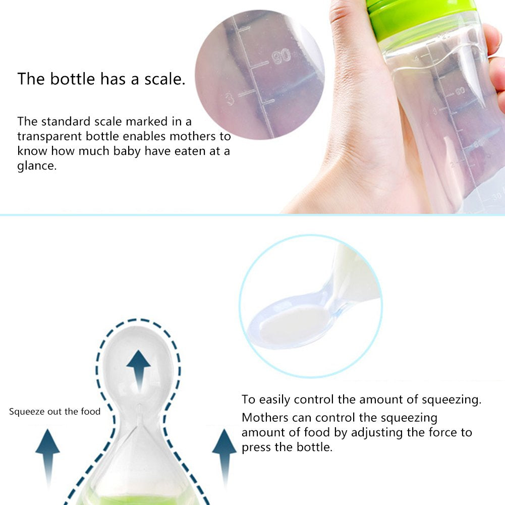 Baby Silicone Squeeze Feeding Bottle with Spoon – 90ML Feeder