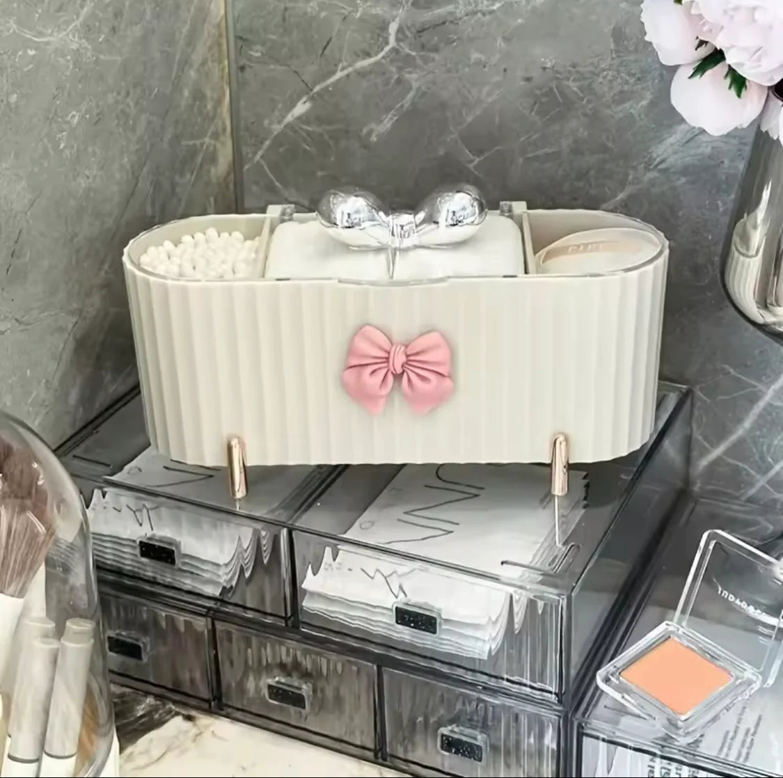 Cute Bow Knot 3 Grid Makeup Organizer Box