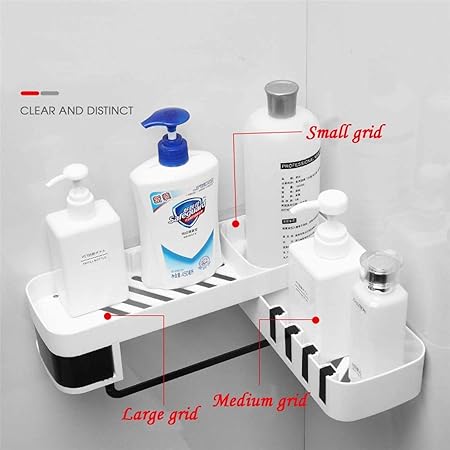 Rotatable Adhesive Bathroom Shower Shelf with Hooks