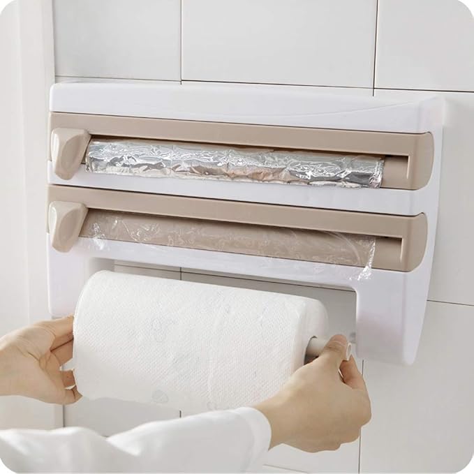 4-in-1 Kitchen Roll Dispenser – Wall-Mounted Cutter & Towel Holder