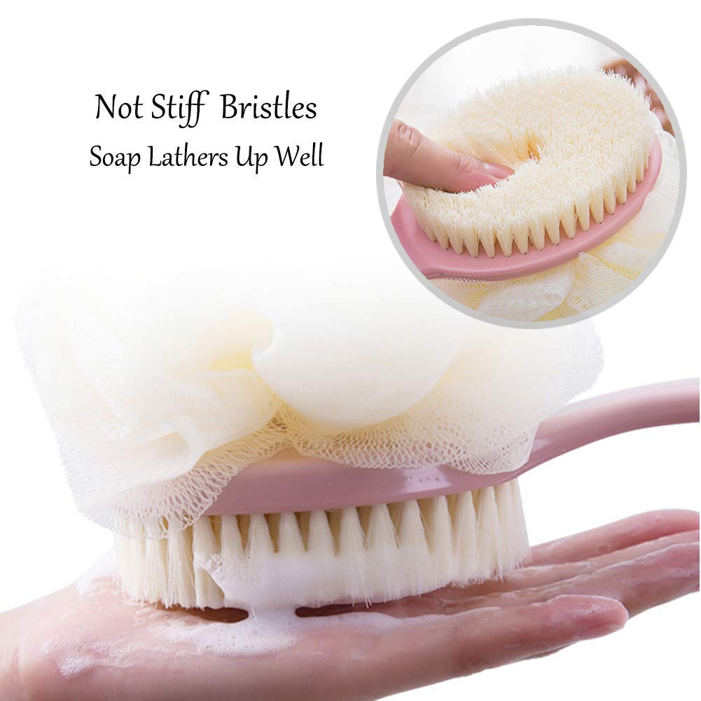 2-in-1 Long Handle Bath Brush & Loofah Scrubber