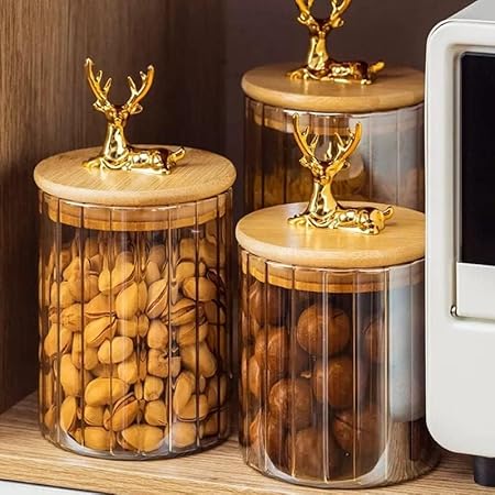 Luxury Glass Jars with Wooden Airtight Lid Set Of 3