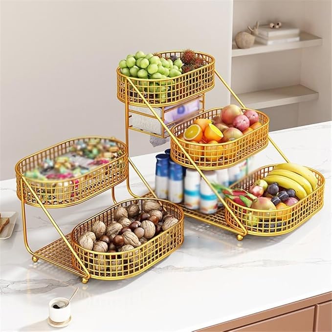 3-Layer Golden Iron Fruit Storage Basket