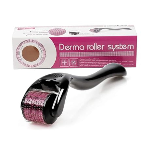 Derma roller system with packaging on a white background