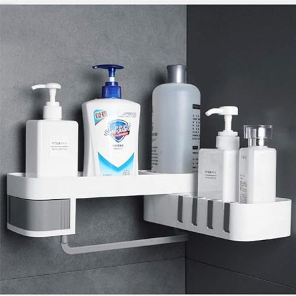 Rotatable Adhesive Bathroom Shower Shelf with Hooks
