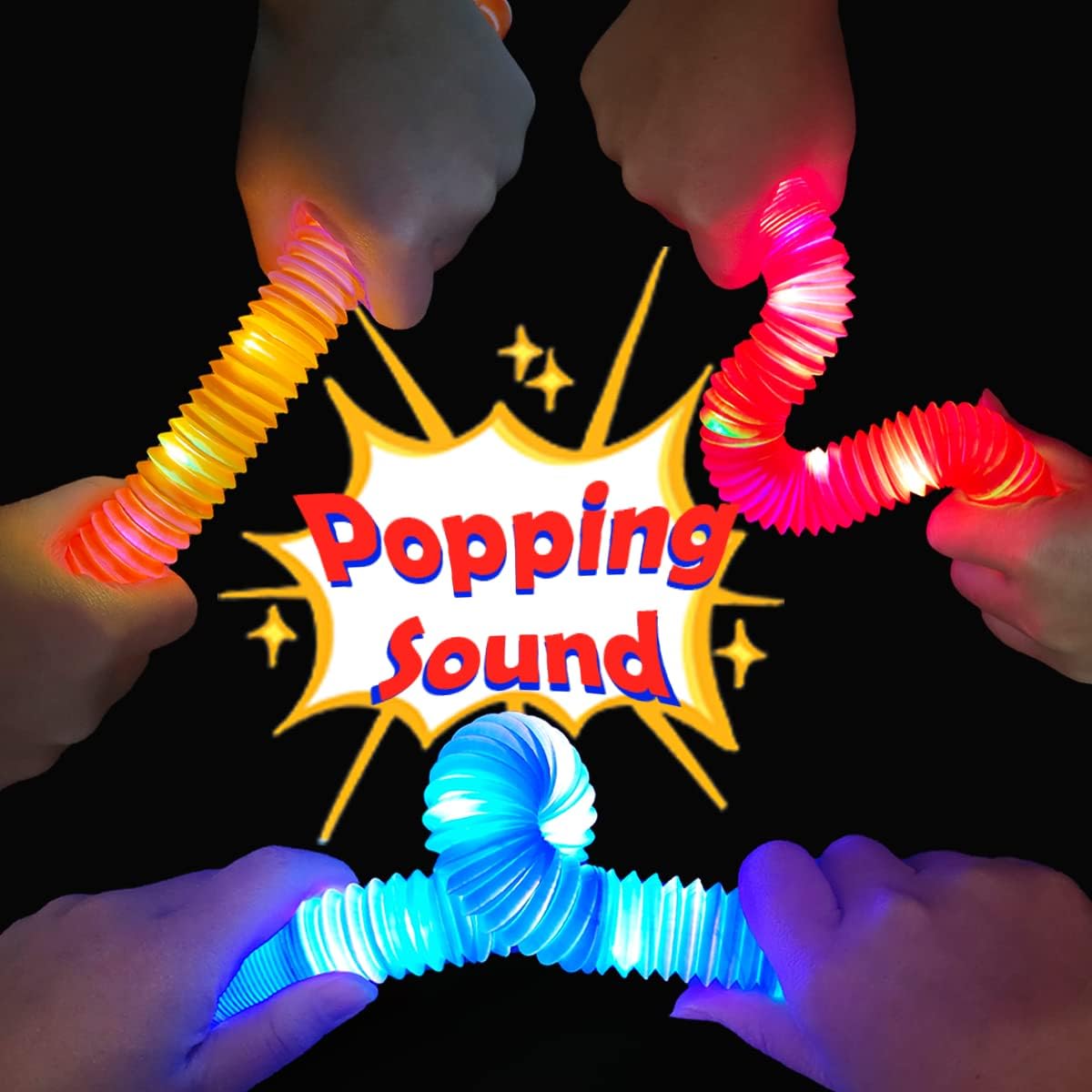 Light Up Pop Tubes Sensory Fidget Toys for Kids – 6 Pack