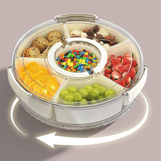 Divided Snack Rotating Tray with Lid & Handle