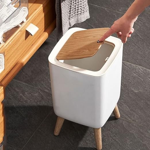 Wooden High-Foot Square Dustbin – Modern Waste Bin