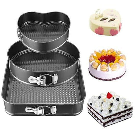 Non-Stick Cake Mould Set – 3 Shapes with Loose Base