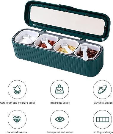 4-Grid Spice Container Set | Kitchen Storage & Seasoning Box