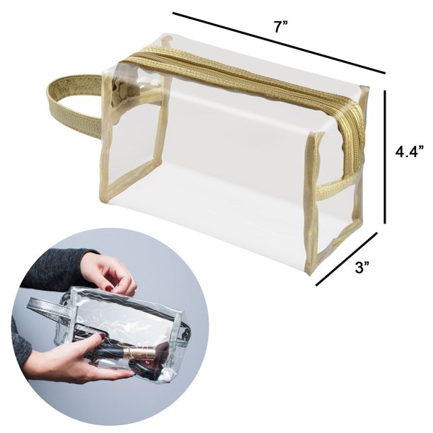 Clear Cosmetic Travel Bag with Handle – Pink Transparent Storage Pouch