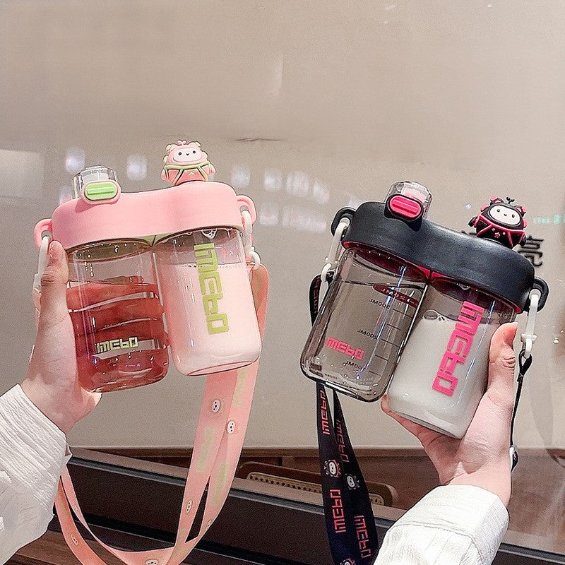 Cartoon Dual Plastic Kids Water Bottle with Lid