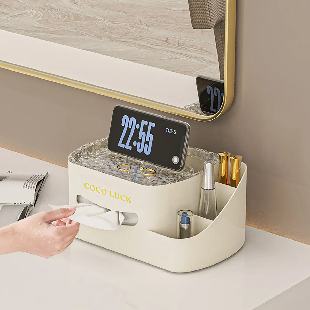 Modern Multifunction Cosmetic Organizer with Tissue Box