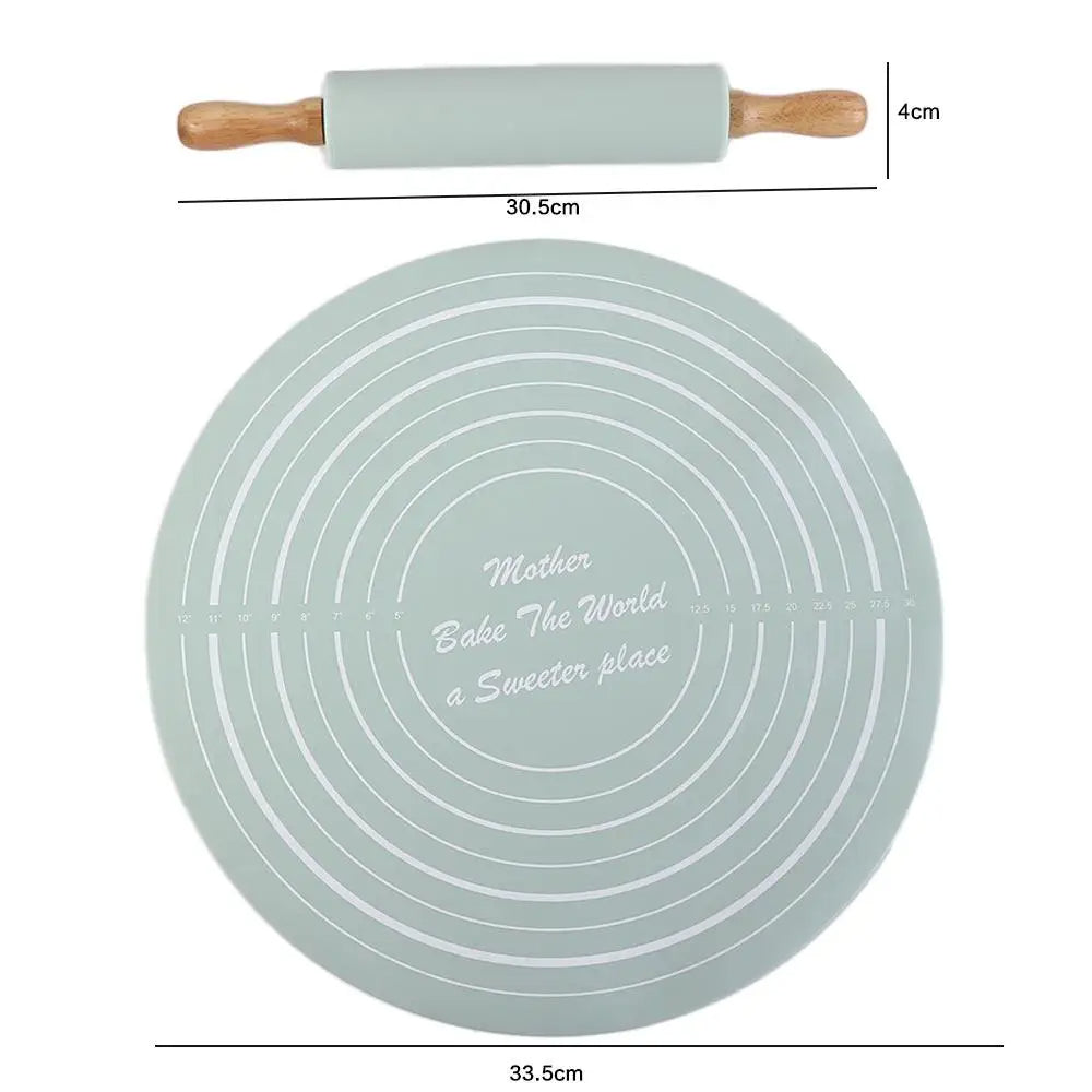 Silicone Dough Mat & Rolling Pin Set – Non-Stick Baking Tool