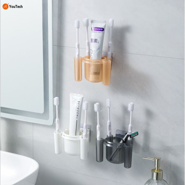 Drill-Free Toothbrush Organizer Bathroom Storage Shelf