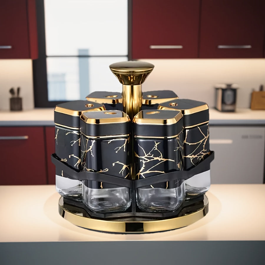 Rotating Glass Spice Jar Set with Stand