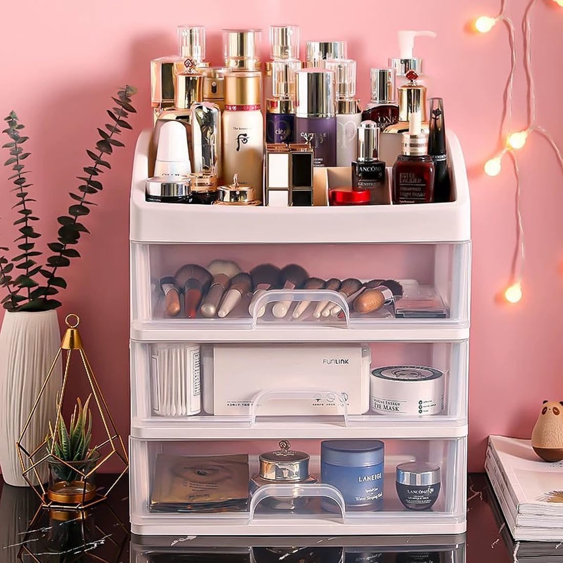 Makeup Organizer with 3-Drawer Storage Box