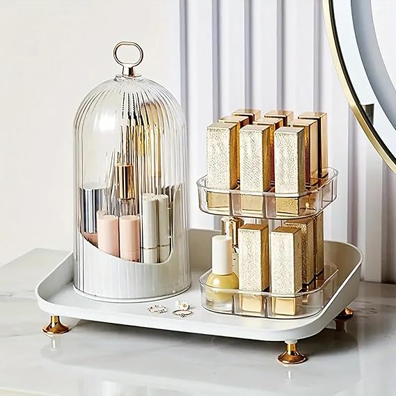360° Rotating Makeup Brush and Lipstick Organizer