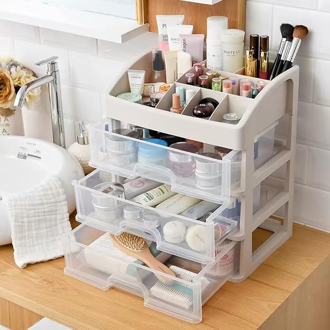Makeup Organizer with 3-Drawer Storage Box