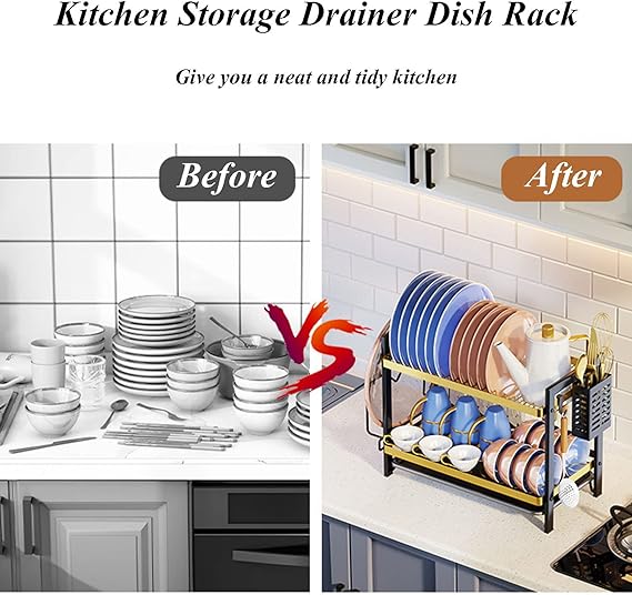 Large 2-Layer Dish Drying Rack – Kitchen Counter Organizer