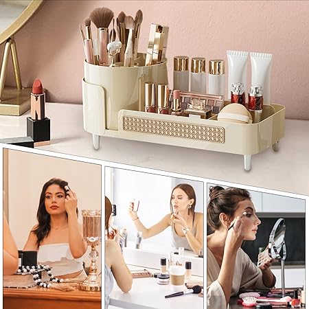 360° Rotating Cosmetic Organizer with Storage Shelves
